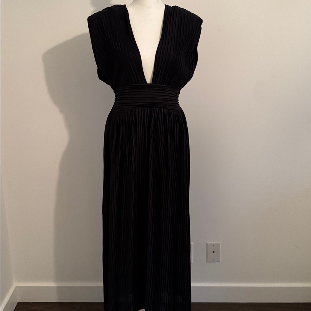 Sabina Musayev Black Pleated Midi Dress